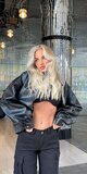 Kožená oversize biker bunda v čiernej farbe