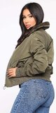 Khaki bomber bunda s kožušinovým golierom
