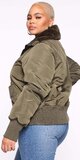 Khaki bomber bunda s kožušinovým golierom