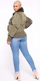 Khaki bomber bunda s kožušinovým golierom