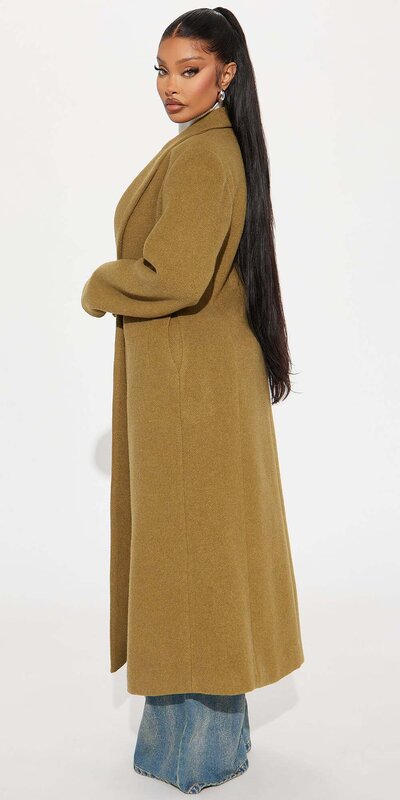 Khaki vlnený trenčkot s fazónovým golierom