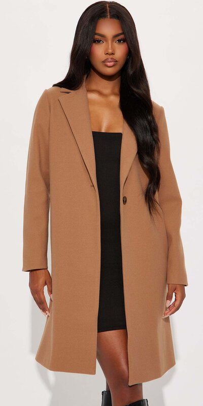 Hnedý vlnený kabát s fazónovým golierom