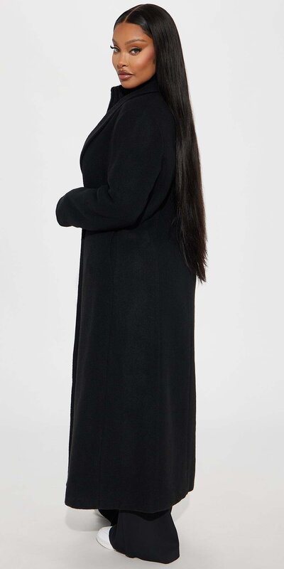 Čierny vlnený trenčkot s fazónovým golierom