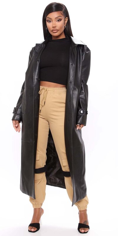 Dámsky koženkový trenčkot v čiernej farbe Gimme A Clue