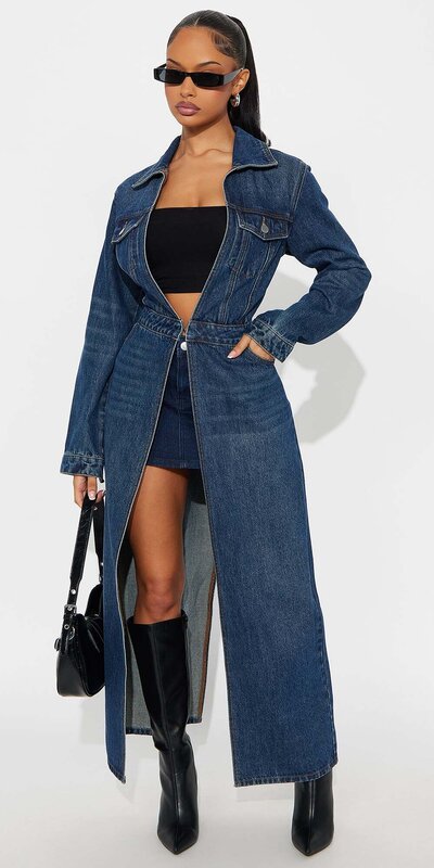 Džínsový trenčkot v strednom odtieni denimu