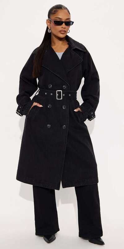 Čierny džínsový trenčkot s opraným efektom