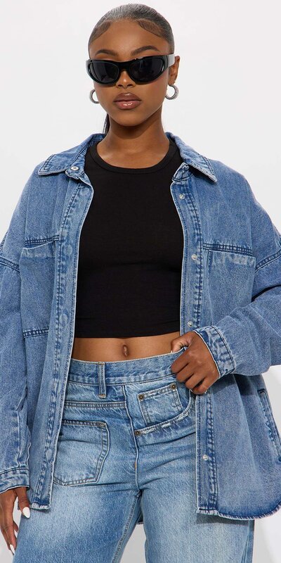 Oversize rifľová bunda v modrom prevedení Modrá