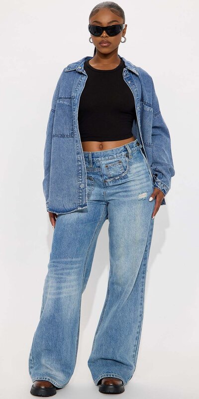 Oversize rifľová bunda v modrom prevedení Modrá