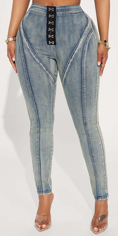 Skinny rifle s vysokým pásom vo vintage úprave Back To You Modrá