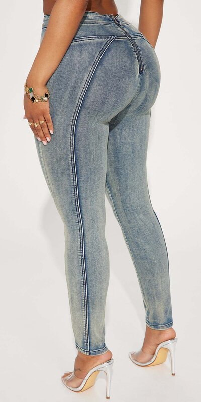 Skinny rifle s vysokým pásom vo vintage úprave Back To You Modrá