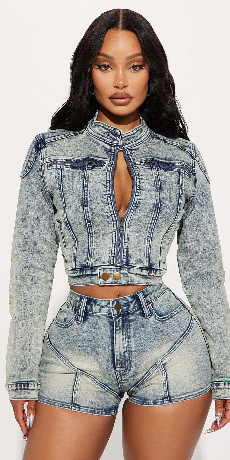 Džínsová moto bunda vo vintage úprave