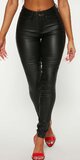 Čierne skinny koženkové nohavice s vysokým pásom