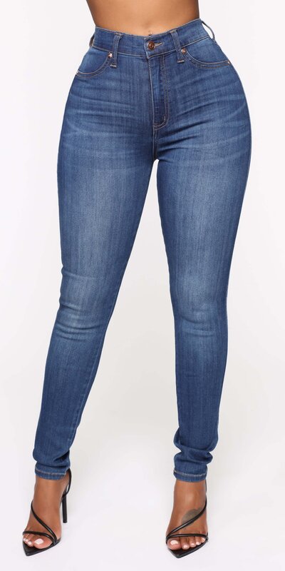 Modré skinny džínsy s vysokým pásom a tvarujúcim efektom