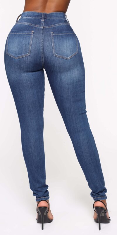 Modré skinny džínsy s vysokým pásom a tvarujúcim efektom