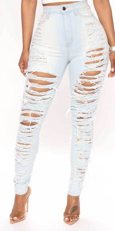 Svetlomodré skinny rifle s roztrhaným efektom