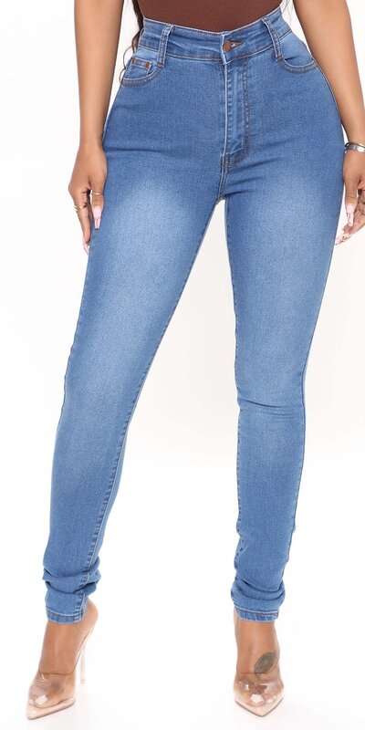 Stredne modré skinny rifle s vysokým pásom