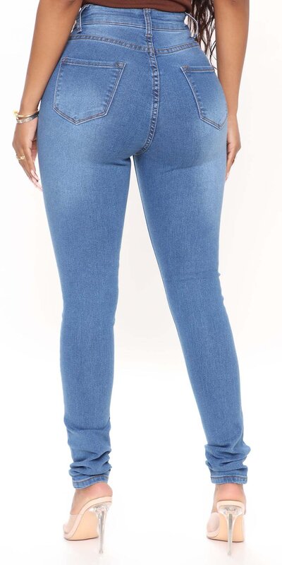 Stredne modré skinny rifle s vysokým pásom