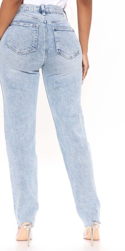 Svetlomodré slim boyfriend rifle s vysokým pásom