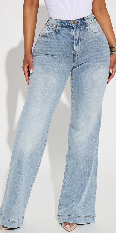 Stredne modré wide leg rifle s vysokým pásom