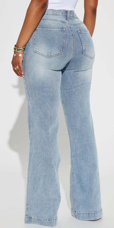 Stredne modré wide leg rifle s vysokým pásom