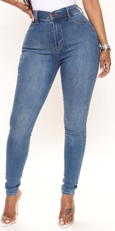 Hladké modré džínsy s vysokým strihom Luxe