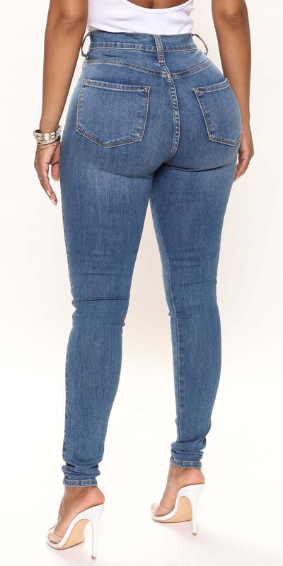 Hladké modré džínsy s vysokým strihom Luxe