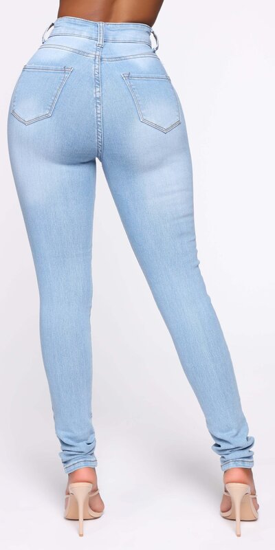 Svetlomodré skinny džínsy s vysokým pásom Marilyn