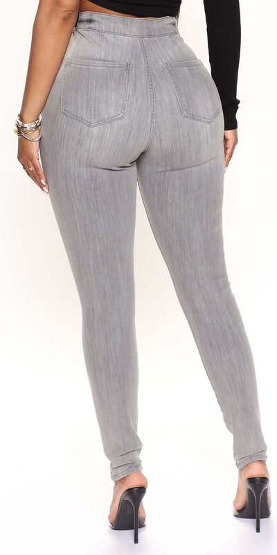 Šedé ultra vysoké skinny džínsy s kompresným efektom