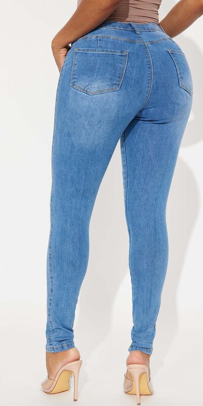 Modré skinny džínsy Belle s vysokým pásom a formujúcim efektom