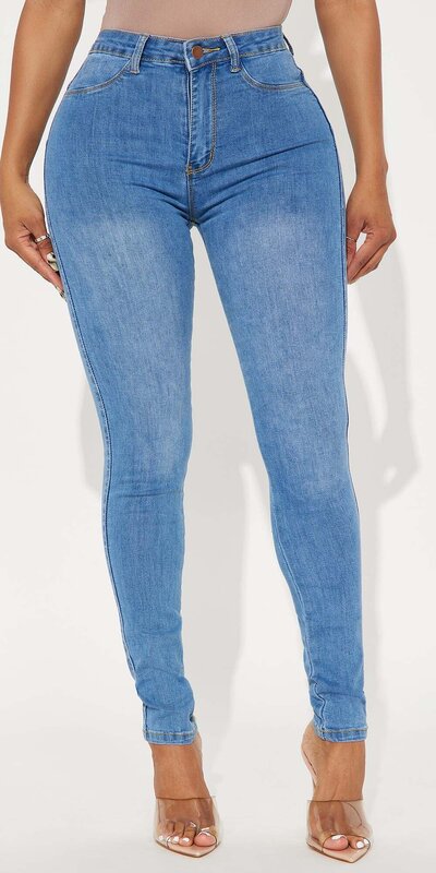 Modré skinny džínsy Belle s vysokým pásom a formujúcim efektom