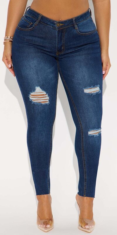 Tmavomodré skinny džínsy s trhancami She's Fine