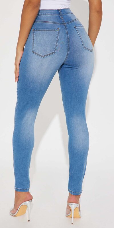 Modré skinny džínsy Imani s vysokým pásom