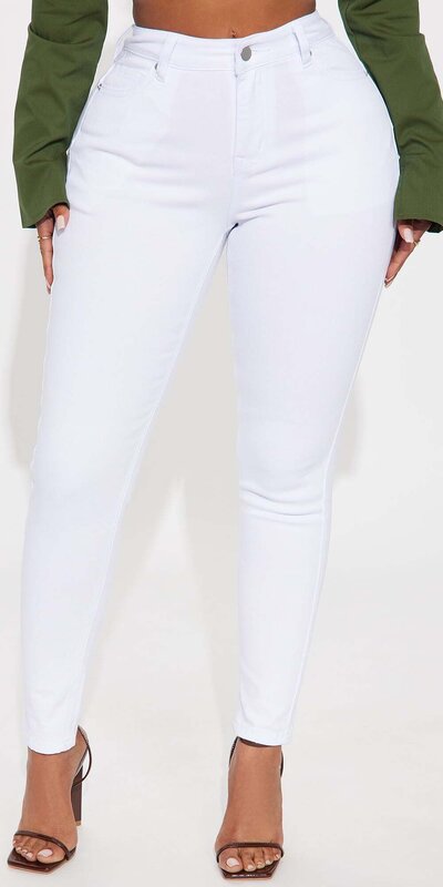 Biele skinny rifle so stredne vysokým pásom