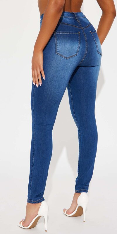 Tmavomodré skinny rifle s vysokým pásom