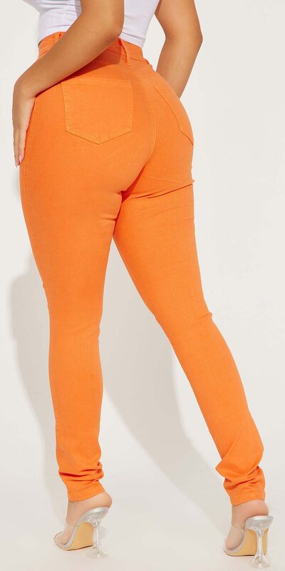 Oranžové skinny rifle s vysokým pásom