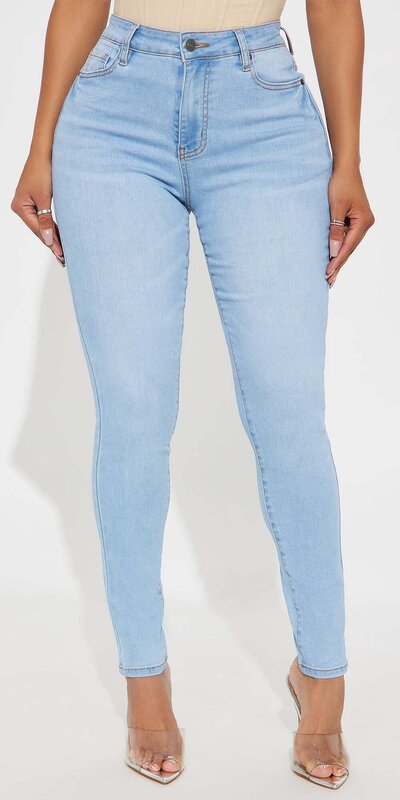 Svetlomodré skinny rifle s vysokým pásom pre vysoké postavy