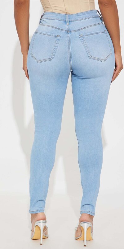 Svetlomodré skinny rifle s vysokým pásom pre vysoké postavy