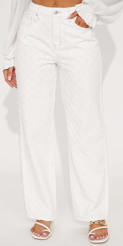 Biele rovné loose džínsy s vysokým pásom