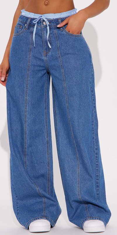 Tmavomodré straight džínsy s boxer detailom a vysokým pásom