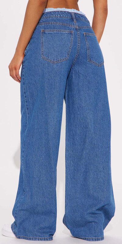 Tmavomodré straight džínsy s boxer detailom a vysokým pásom