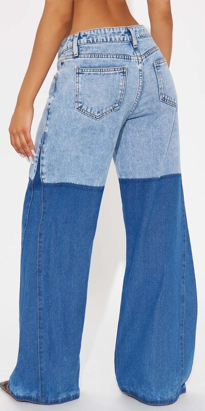 Dvojtónové wide leg džínsy v stredne modrom odtieni