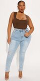 Svetlomodré skinny džínsy s push up efektom, vysokým pásom a roztrhaným dizajnom