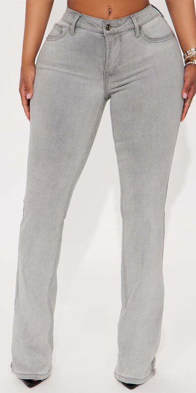 Šedé rozšírené džínsy s nízkym pásom