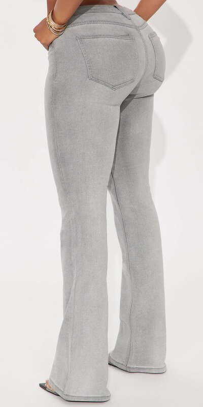 Šedé rozšírené džínsy s nízkym pásom