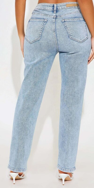 Modré rovné džínsy s vysokým pásom v slim strihu