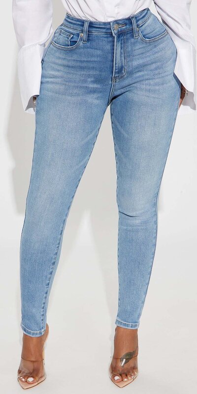 Modré skinny džínsy so sťahovacím efektom a vysokým pásom