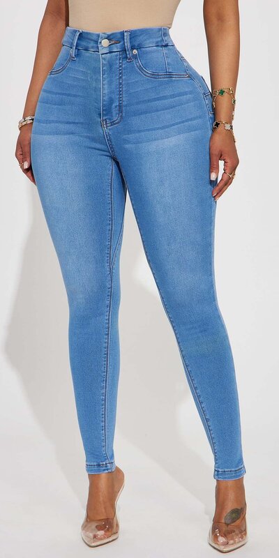 Svetlomodré skinny džínsy s push up efektom a vysokým pásom