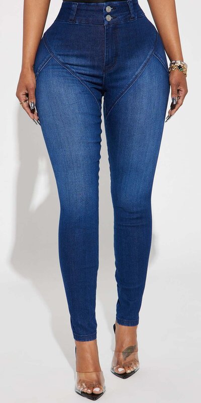 Tmavomodré moto skinny džínsy s push up efektom a vysokým pásom