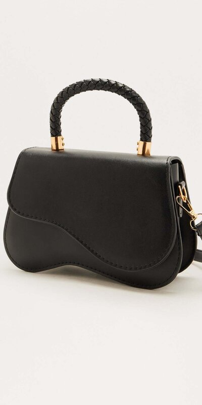 Čierna mini crossbody kabelka z umelej kože s preklopným zapínaním