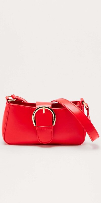 Červená ramenná kabelka z umelej kože s prackovým detailom